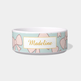 Personalized Cat Name Pastel Pink Bow Bowl Ceramic ボウル