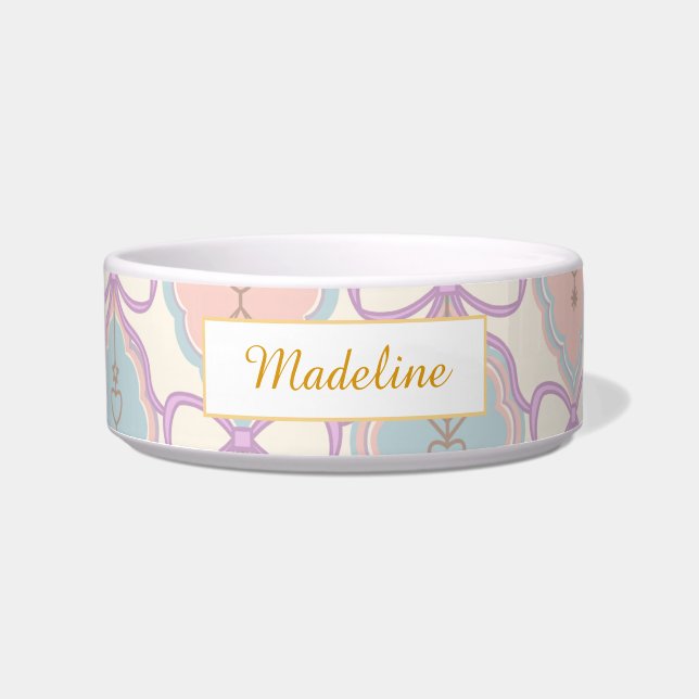 Personalized Cat Name Pastel Pink Bowl Ceramic ボウル (正面)