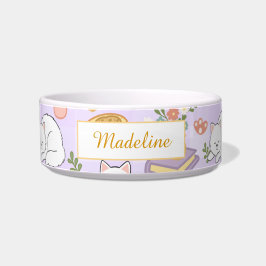 Personalized Cat Name Pastel Purple Bowl Ceramic ボウル
