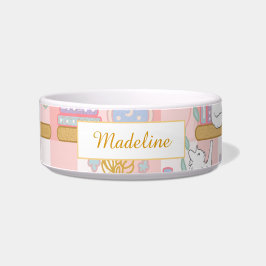 Personalized Cat Name Pink Library Bowl Ceramic ボウル