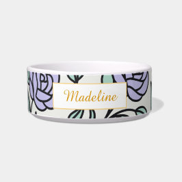 Personalized Cat Name Purple Roses Bowl Ceramic ボウル