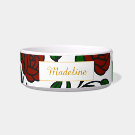 Personalized Cat Name Red Roses Bowl Ceramic ボウル