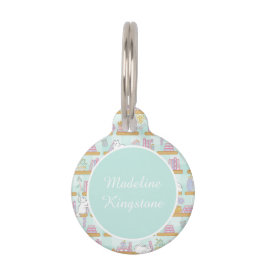 Personalized Cat Name Tag Cat Library Blue ペット　ネームタグ