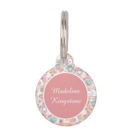 Personalized Cat Name Tag Pink Tea Service ペット　ネームタグ
