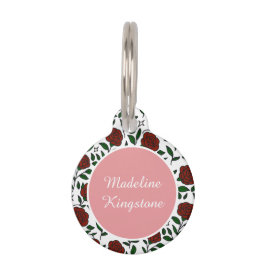 Personalized Cat Name Tag Red Roses ペット　ネームタグ
