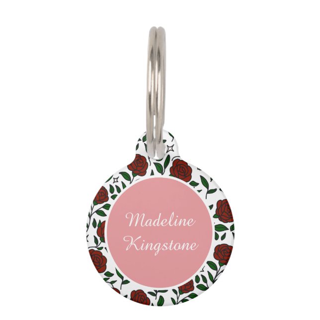 Personalized Cat Name Tag Red Roses ペット　ネームタグ (正面)