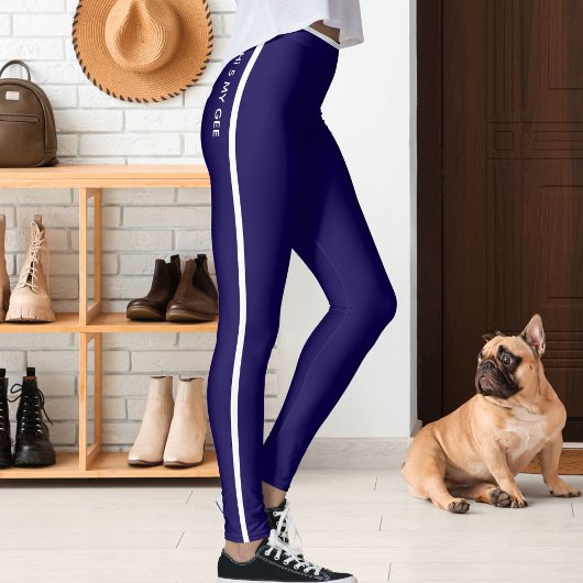 Personalized Cat Pet Dark Blue White Stripes Gift レギンス