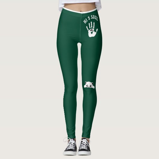 Personalized Cat Pet Hunter Green White Stripes レギンス (正面)