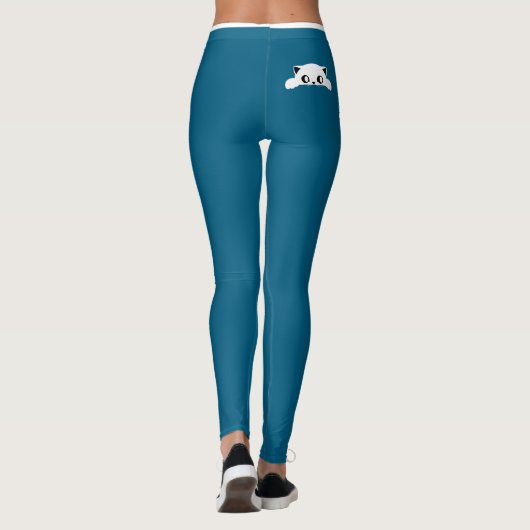 Personalized Cat Pet Ocean Blue White Stripes Gift レギンス (裏面)