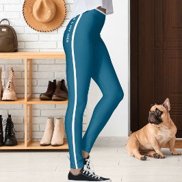 Personalized Cat Pet Ocean Blue White Stripes Gift レギンス