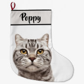 Personalized Cat Photo & Name Christmas Stocking  ラージクリスマスストッキング (正面)