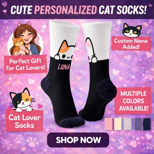 Personalized Cat Socks with Name – Cat Lover Gifts ソックス