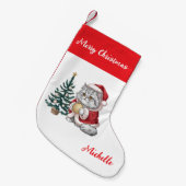 Personalized Cat with Santa Hat Christmas tree スモールクリスマスストッキング (正面 (吊り時))