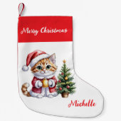 Personalized Cat with Santa Hat Christmas tree スモールクリスマスストッキング (正面)