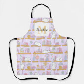 Personalized Cats Books Girl Kitchen Purple エプロン (正面)