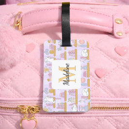 Personalized Cats in the Library Book Girl Purple ラゲッジタグ