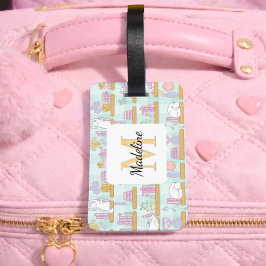 Personalized Cats Library Book Girl Mint Green ラゲッジタグ