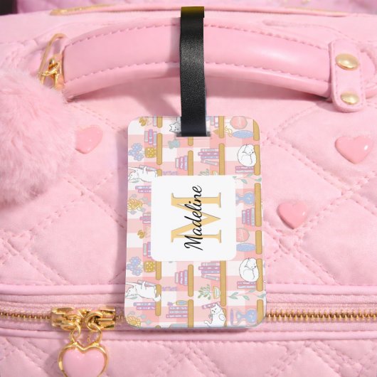 Personalized Cats Library Book Girl Pink School ラゲッジタグ