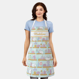 Personalized Cat's Library Bookish Pastel Green エプロン