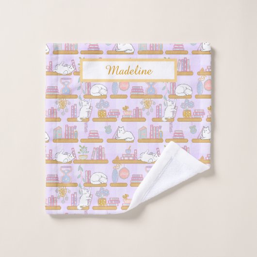 Personalized Cat's Library Bookish Pastel Purple ウォッシュタオル (ウォッシュタオル)