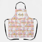 Personalized Cats Library Books Girl Kitchen Pink エプロン (正面)
