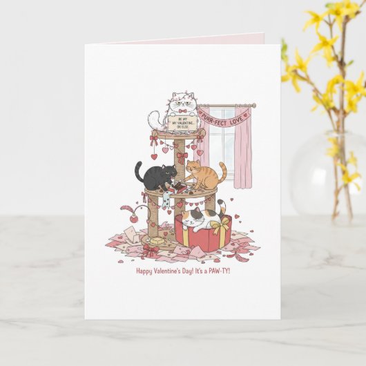Personalized Cat's Meow Valentine's Day  Card カード (黄色い花)