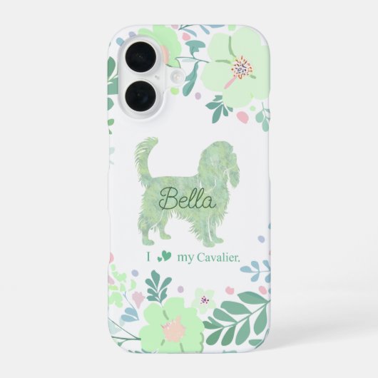 Personalized Cavalier - Mint Green Floral iPhone 16ケース (裏面)