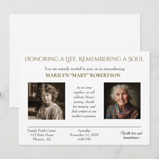 Personalized Celebration of Life Invitation 招待状 (正面/裏面)
