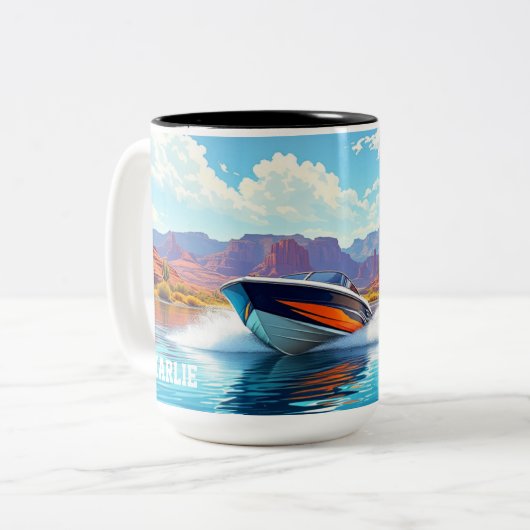 Personalized Ceramic Coffee Mug Fun Boat Theme ツートーンマグカップ (正面左)