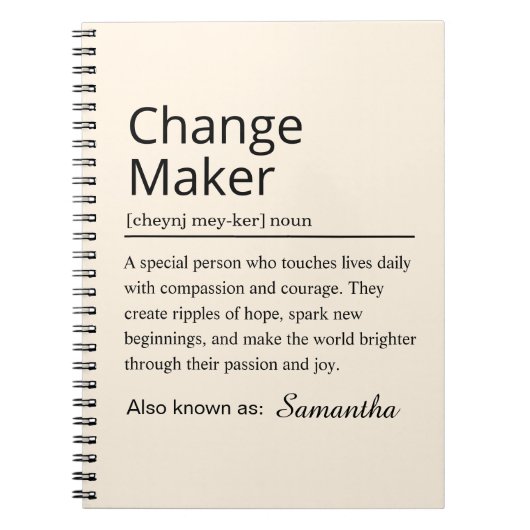 Personalized Change Maker Definition ノートブック (正面)