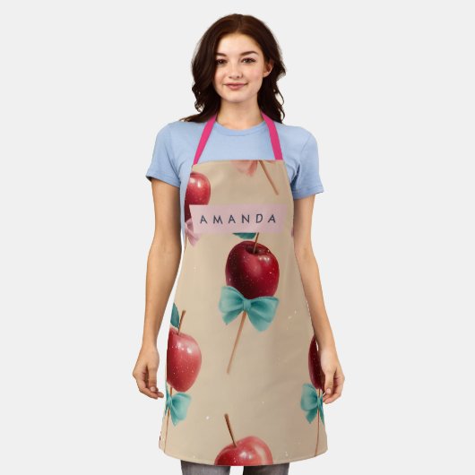Personalized Charming Candy Apple Pattern Apron エプロン (着用した状態)