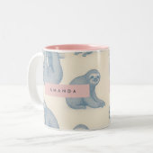 Personalized Charming Elegant Blue Sloth Pattern ツートーンマグカップ (正面左)
