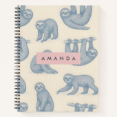 Personalized Charming Elegant Blue Sloth Pattern ノートブック (正面)