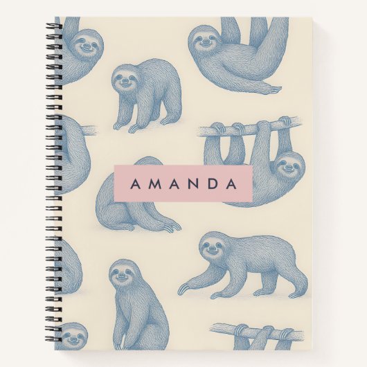 Personalized Charming Elegant Blue Sloth Pattern ノートブック (正面)