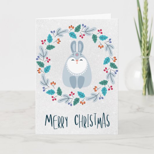 Personalized Charming Rabbit Christmas Card カード (正面)