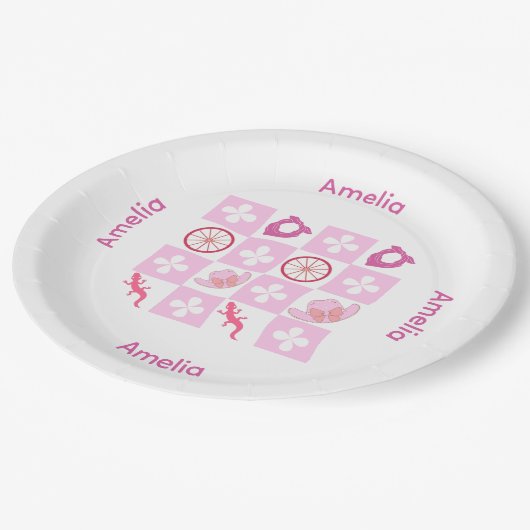 Personalized Checkered Cowgirl Pattern ペーパープレート (アングル)