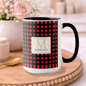 Personalized Checkered Name Mug Red Black Stripe マグカップ
