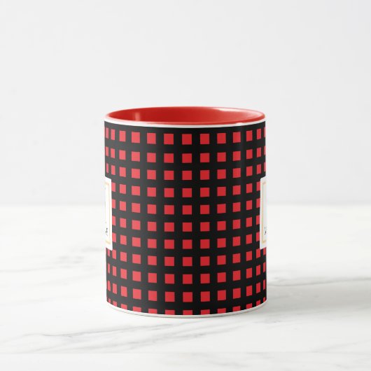 Personalized Checkered Name Mug Red Black Stripe マグカップ (中央)