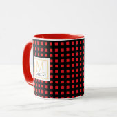 Personalized Checkered Name Mug Red Black Stripe マグカップ (正面左)
