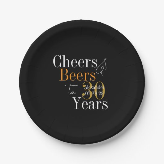Personalized Cheers and Beers 30th Birthday Party ペーパープレート (正面)