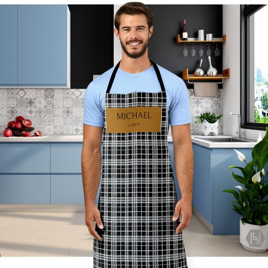 Personalized Chef Plaid Apron with Custom Name  エプロン