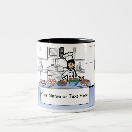 Personalized Chef, with hat - Female Cartoon ツートーンマグカップ (中央)