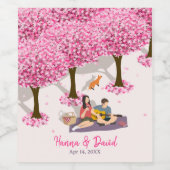 Personalized Cherry Blossom Picnic Wedding  ワインラベル (シングルラベル)