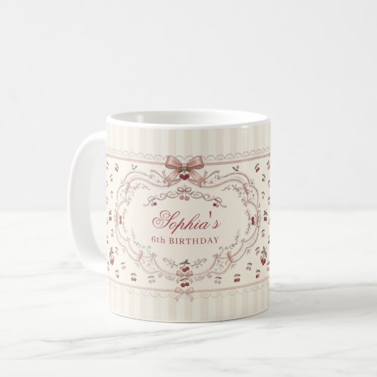 Personalized Cherry Bow Mug コーヒーマグカップ (正面左)