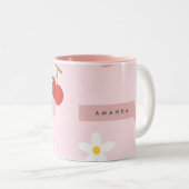 Personalized Cherry, Daisy & Pink Heart Pattern  ツートーンマグカップ (正面右)