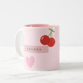 Personalized Cherry, Daisy & Pink Heart Pattern  ツートーンマグカップ (正面左)