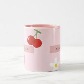 Personalized Cherry, Daisy & Pink Heart Pattern  ツートーンマグカップ (中央)