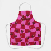 Personalized Cherry Gingham Retro Custom Name エプロン (正面)