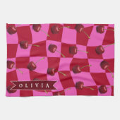 Personalized Cherry Gingham Retro Custom Name キッチンタオル (横)