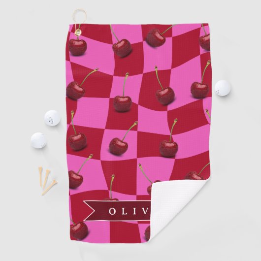 Personalized Cherry Gingham Retro Custom Name ゴルフタオル (インサイチュ)